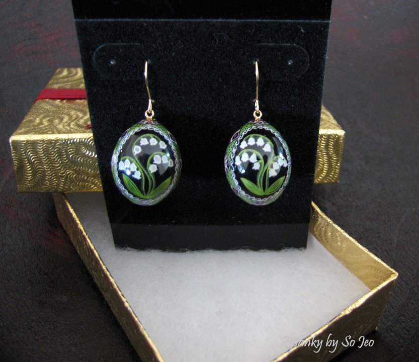 Tiny Finch Egg Lily Of The Valley Earrings Pysanky Jewelry By So Jeo